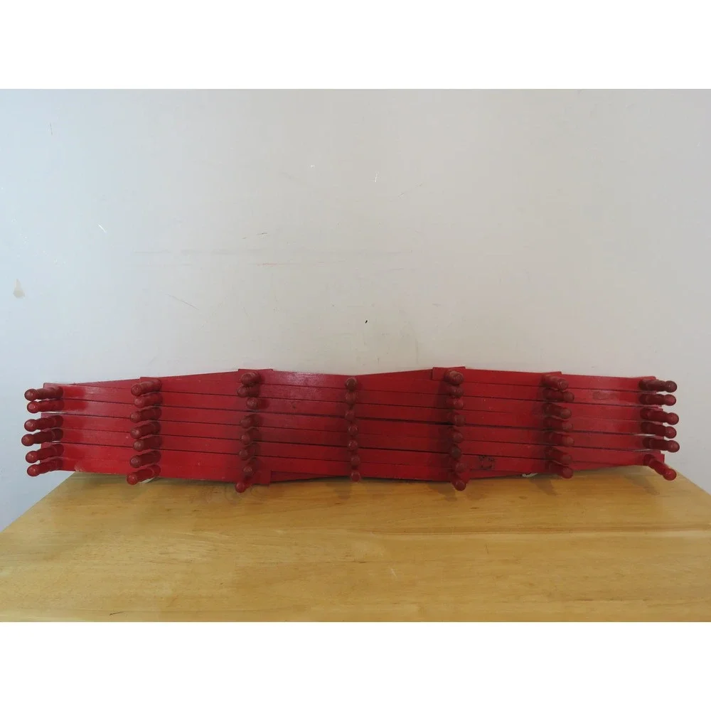 49 RED Vintage Wooden Accordion Peg Rack Wall Mount Hanger Expandable RARE